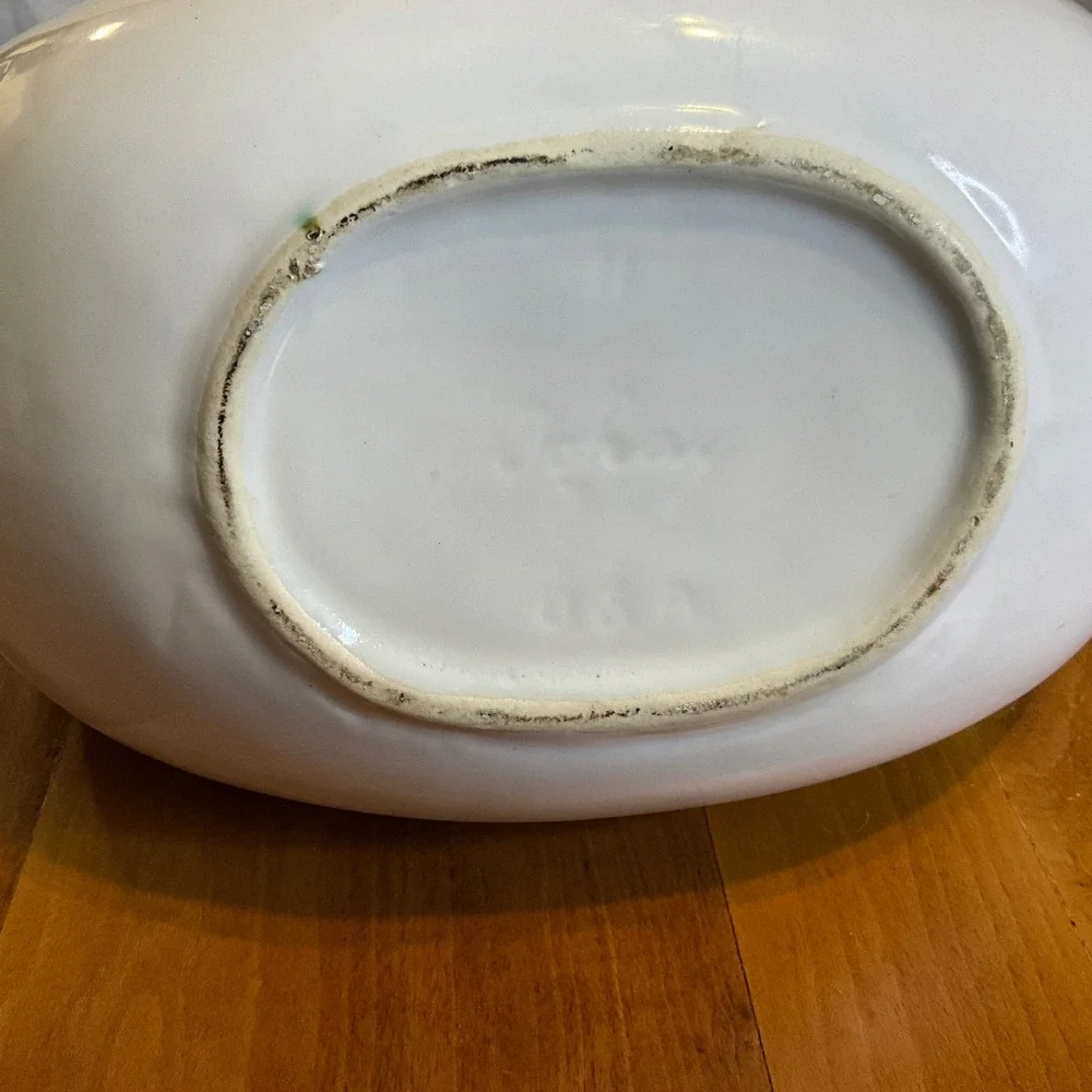 Hull Vintage Tokay USA‎ Ceramic Moon Basket Planter Green Grapes Vine MCM 11in